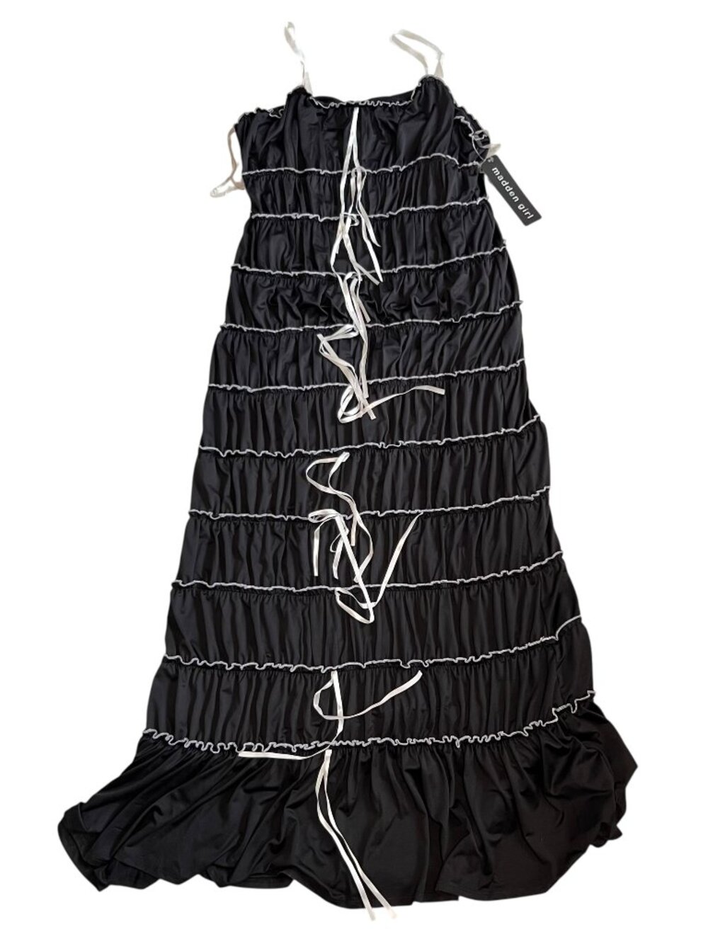 Madden Girl tiered maxi dress large black white sleeveless ruffles bows